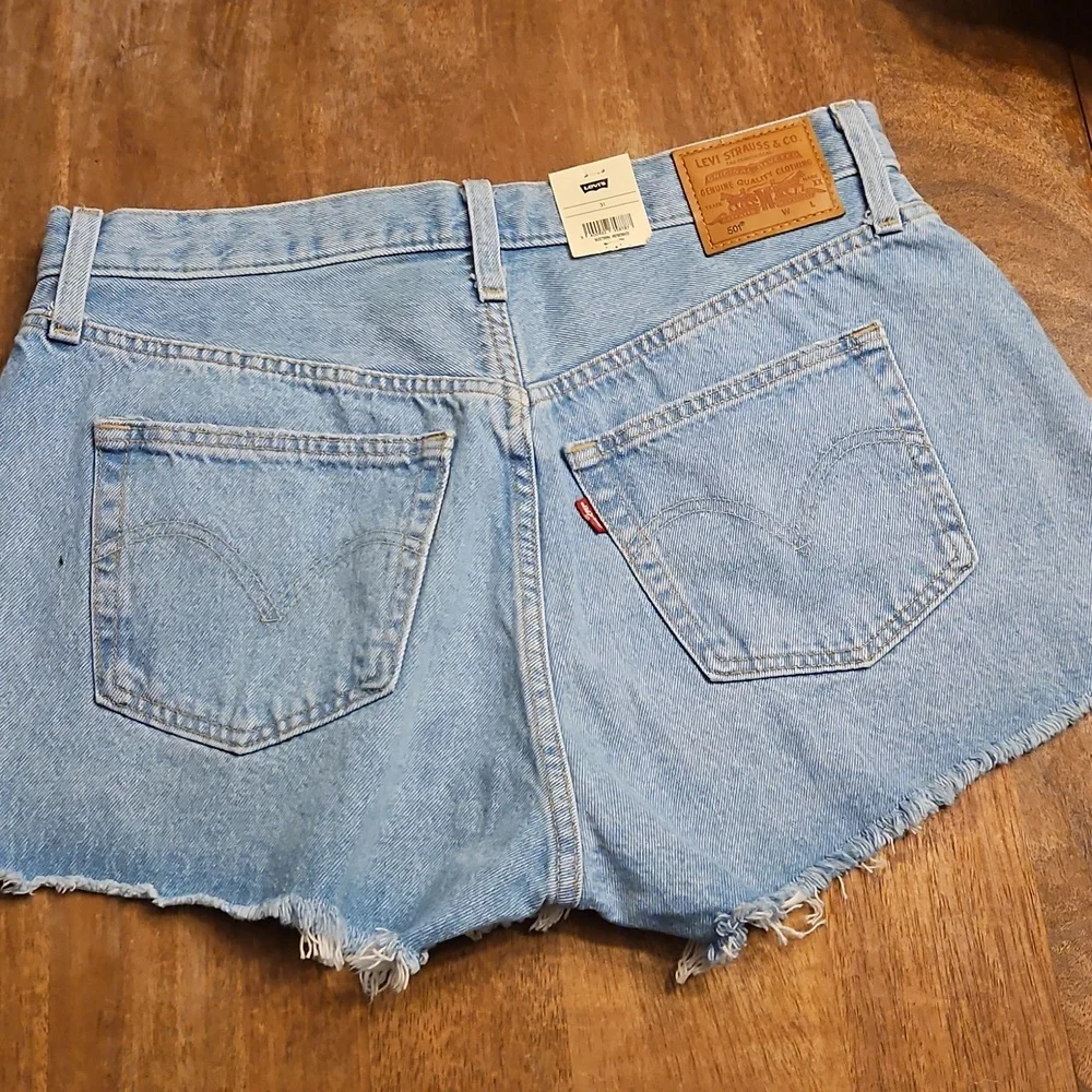 Levi's Light Blue Frayed Denim Cutoff Shorts Size 31 High Rise